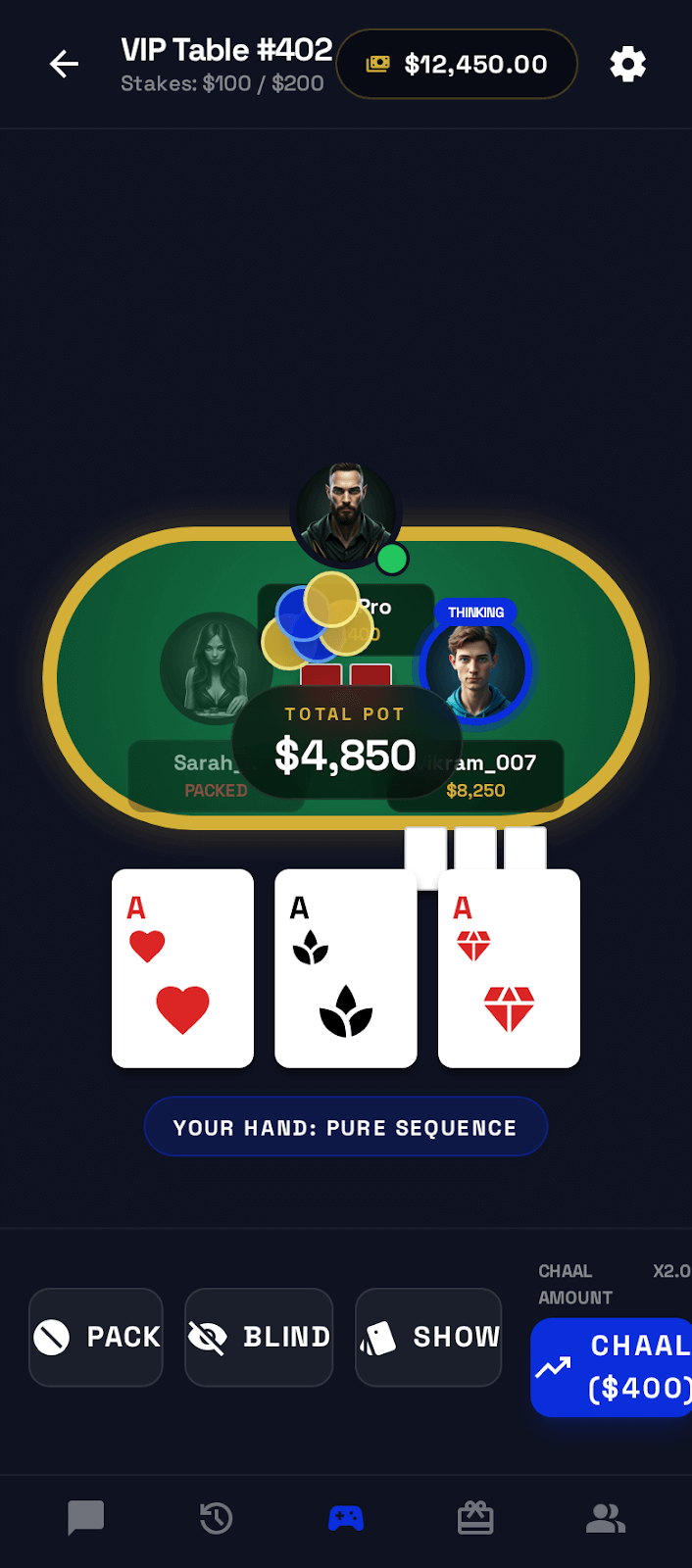Teen Patti Gold App Screenshot - Gameplay View